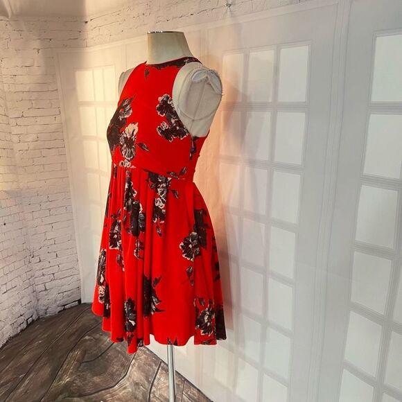 Free people red floral sleeveless flutter by sundress size 2 - Picture 3 of 11